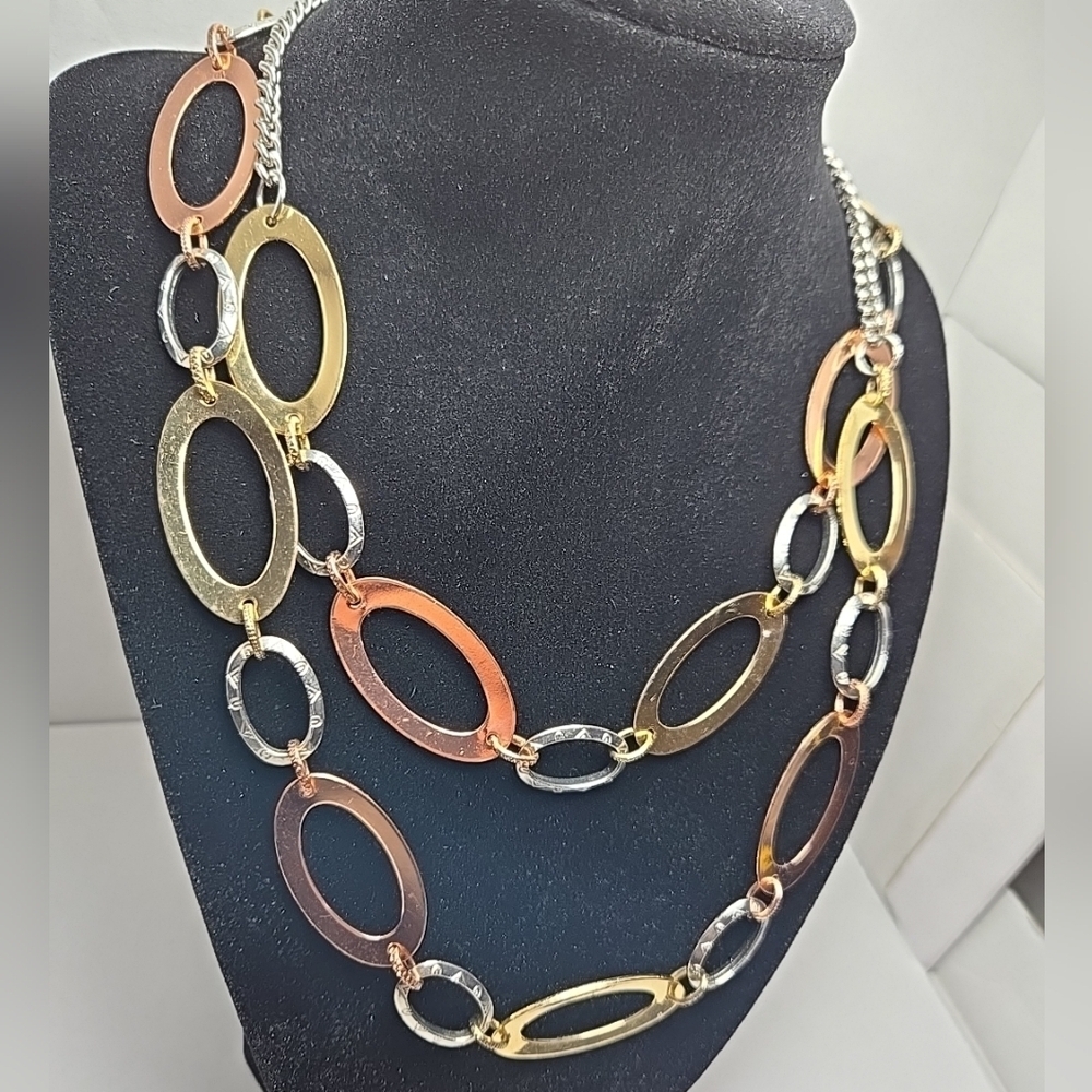 Daisy Fuentes Necklace Mixed Metal Copper Gold Silver Tone Adjustable 18” To 21" - Picture 3 of 10